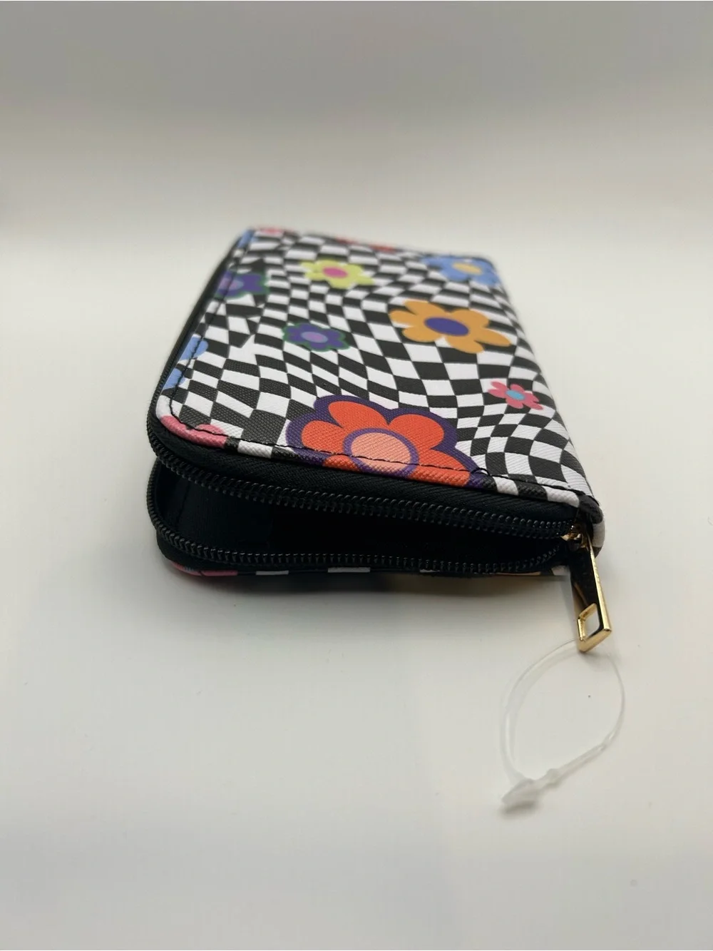Floral Checkerboard Zip-Around Wallet - Multicolor